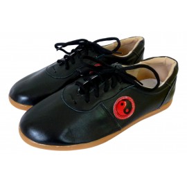 Chaussures de taichi en cuir yin yang noires