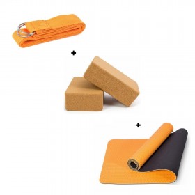 Kit yoga 1 tapis 183x61x0,5cm + 1sangle 240x38mm + 2 briques 225x145x70 mm